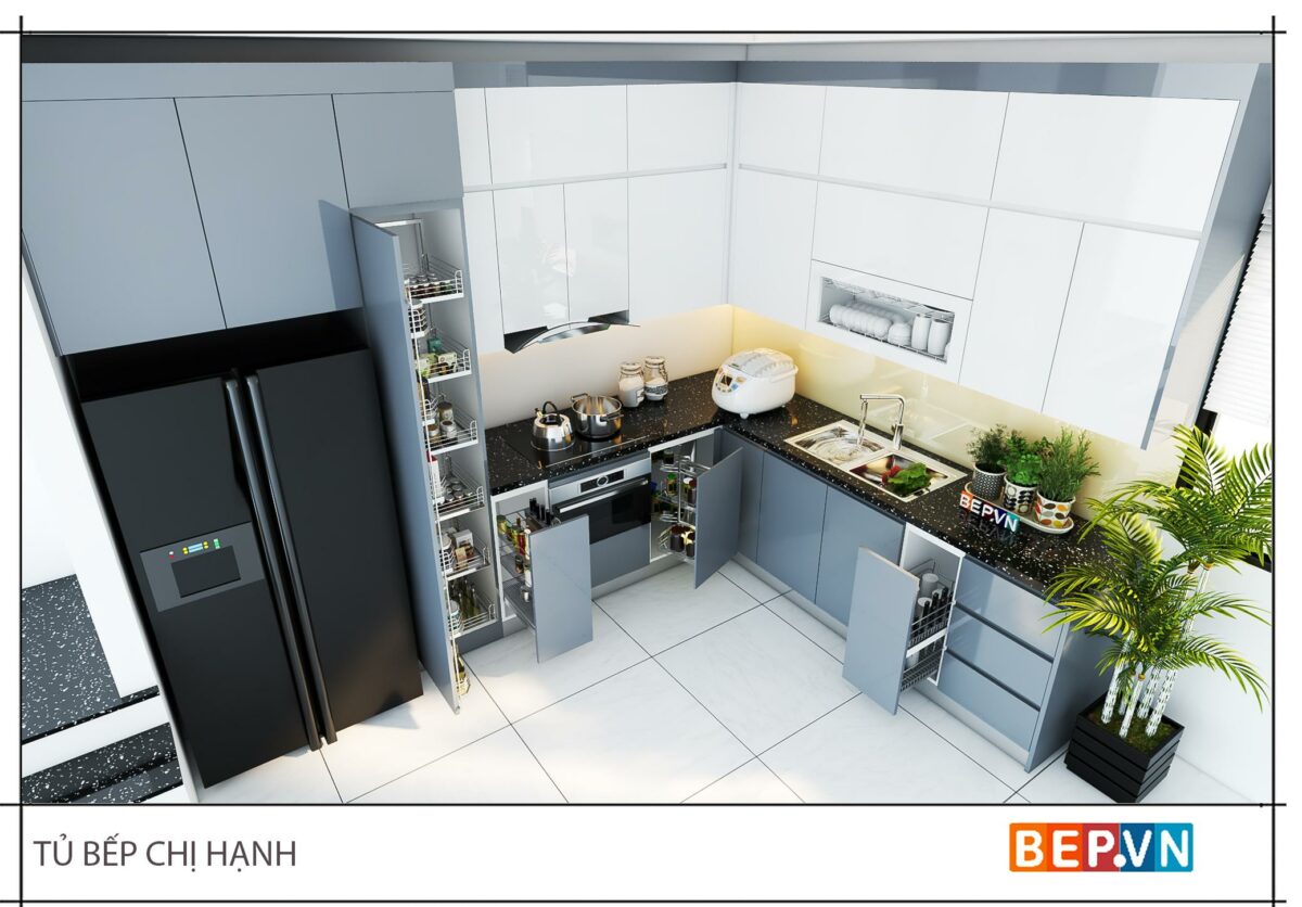 Tủ bếp Acrylic chữ L gia đình chị Hạnh - Hình ảnh 3