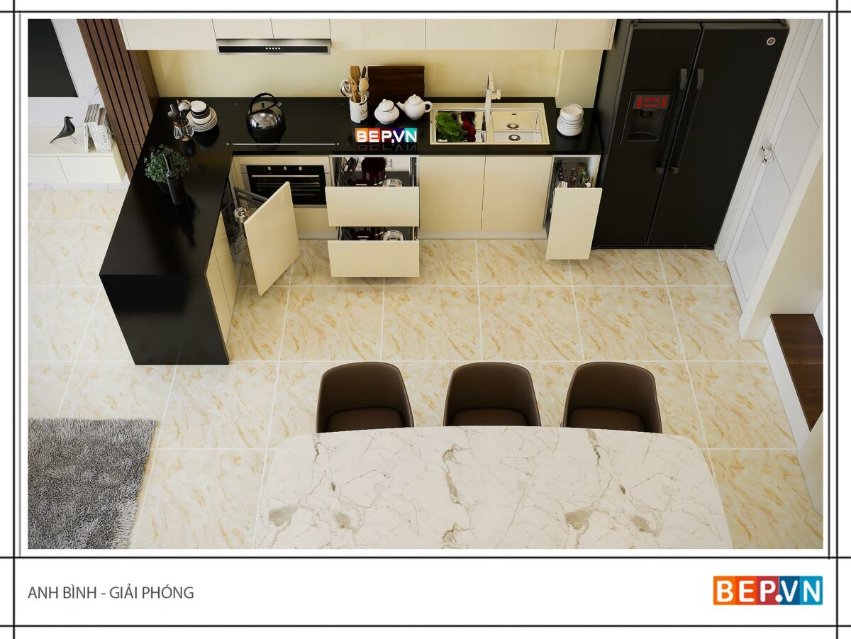 Tủ bếp Acrylic chữ L gia đình anh Bình - Hình ảnh 3