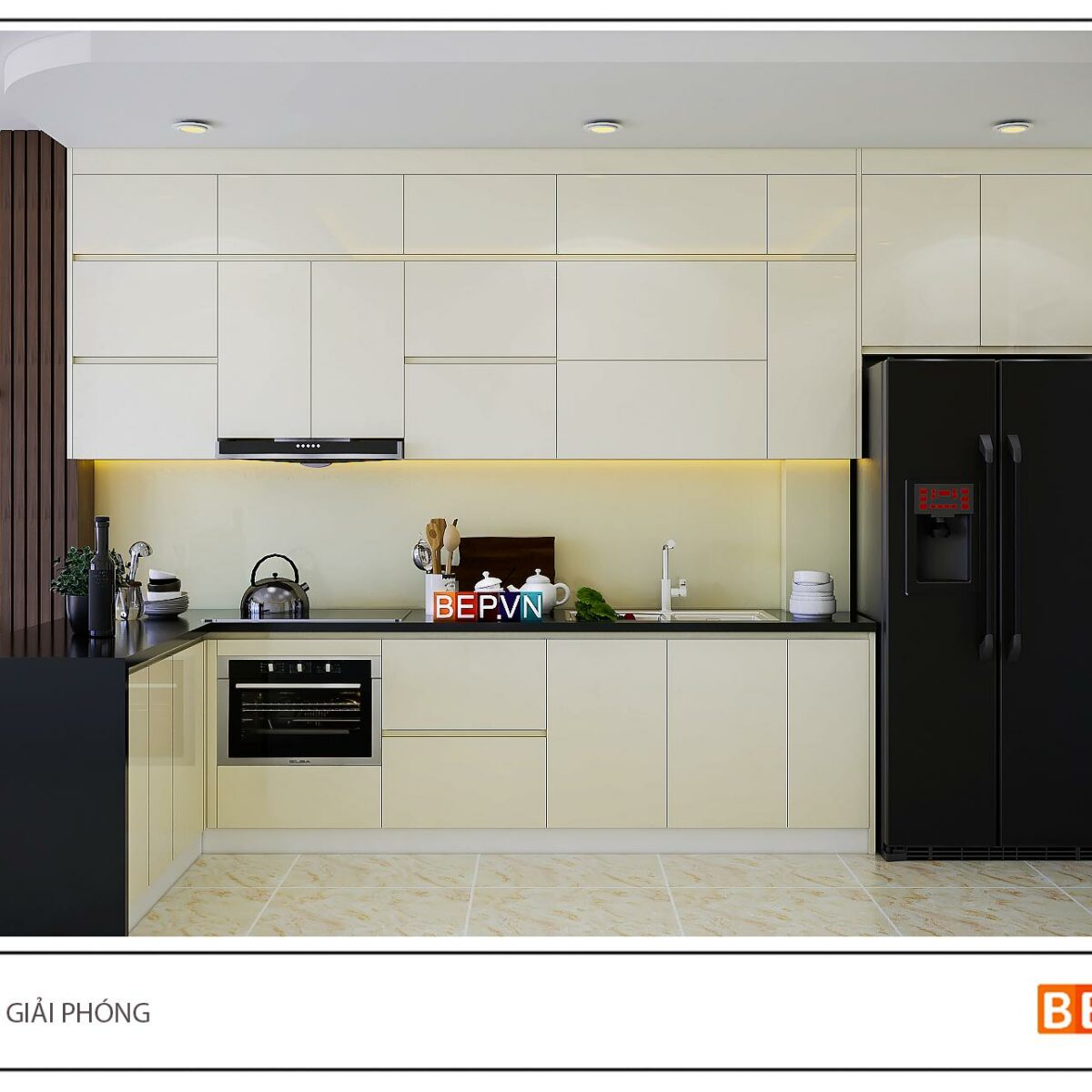 Tủ bếp Acrylic chữ L gia đình anh Bình