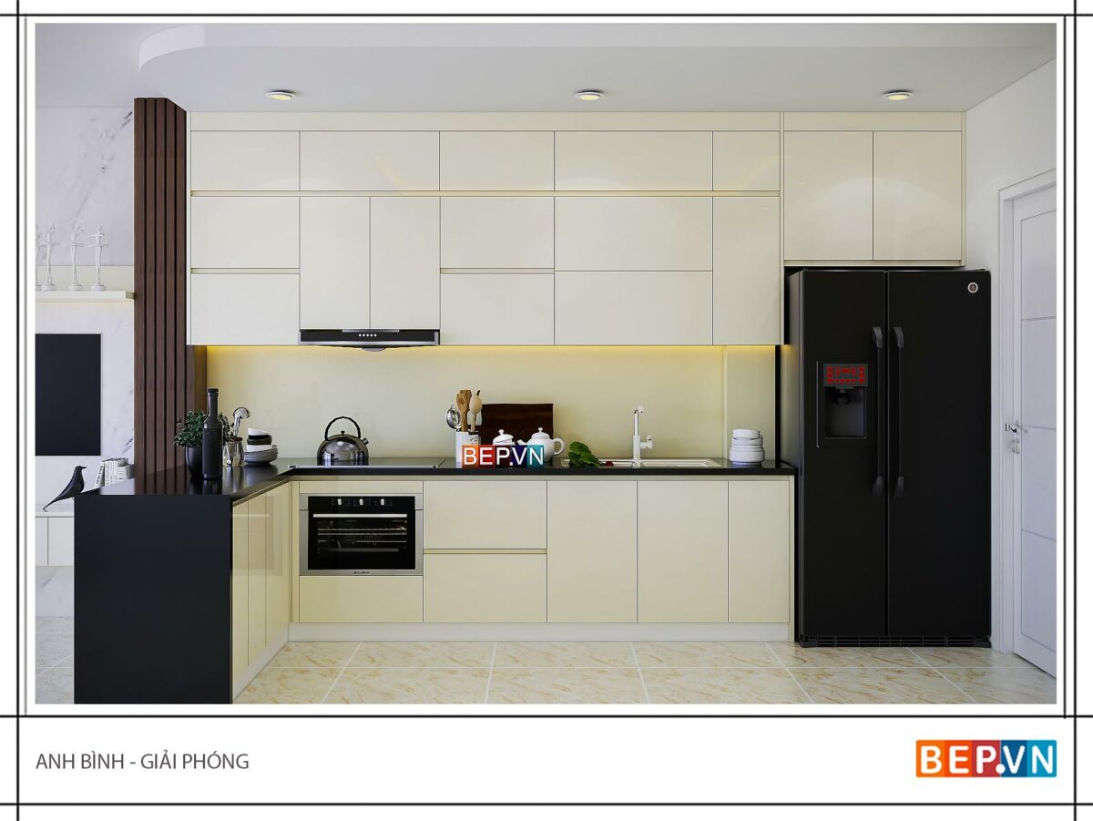 Tủ bếp Acrylic chữ L gia đình anh Bình