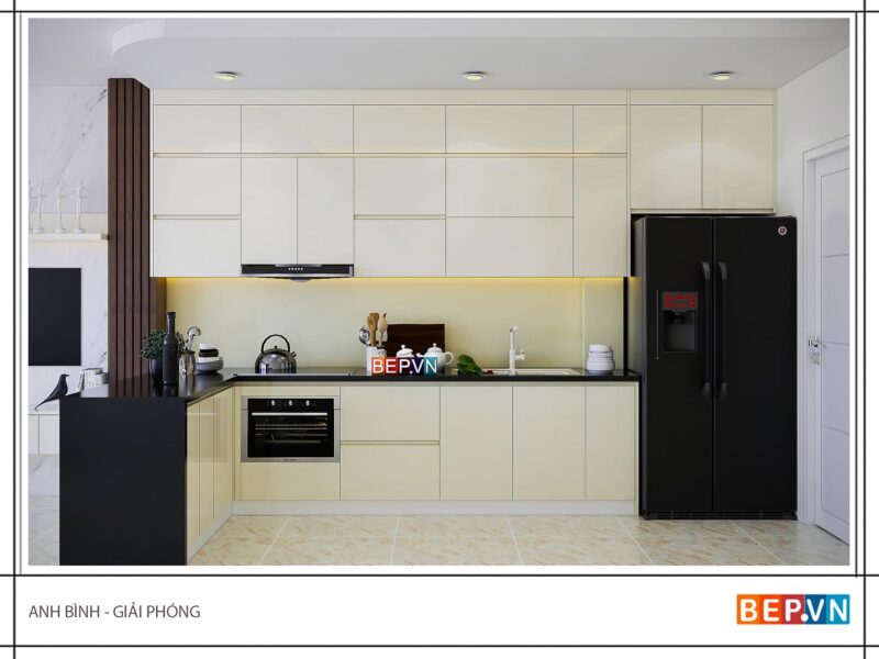 Tủ bếp Acrylic chữ L gia đình anh Bình