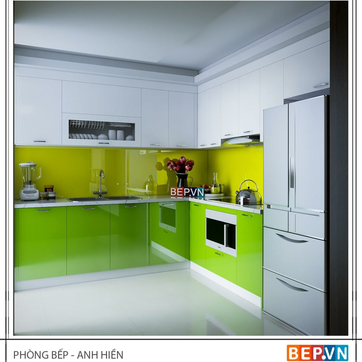 Tủ bếp Acrylic chữ L gia đình anh Hiền