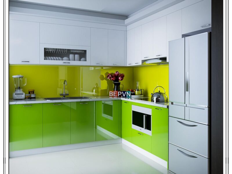 Tủ bếp Acrylic chữ L gia đình anh Hiền