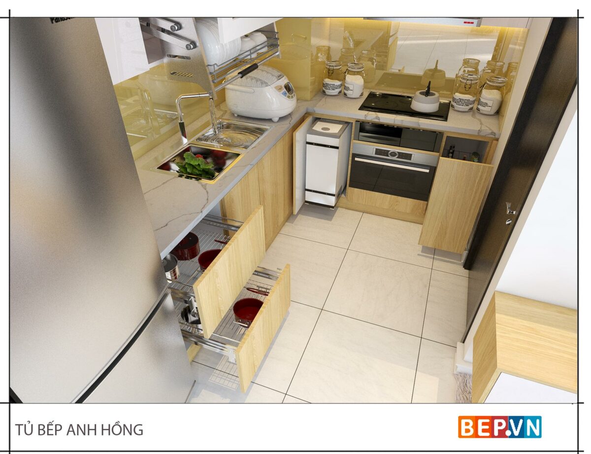 Tủ bếp chữ L gia đình anh Hồng - Hình ảnh 2