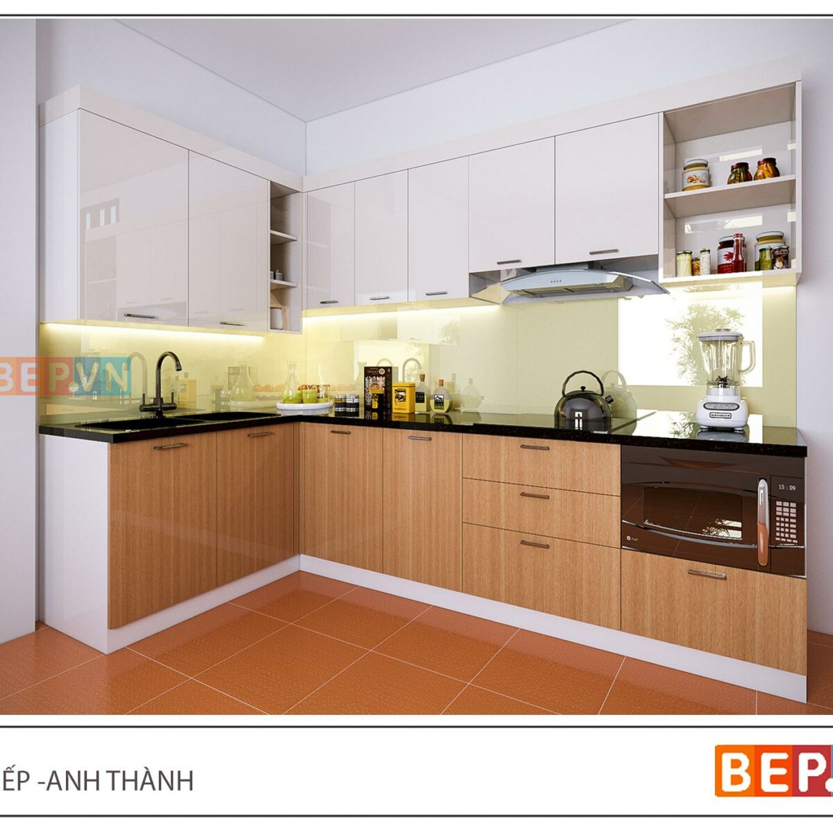 Tủ bếp chữ L gia đình anh Thành