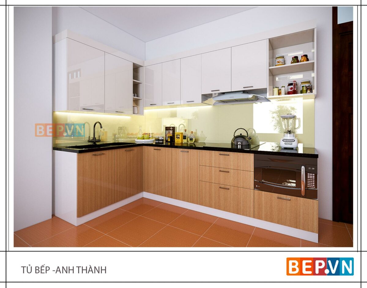 Tủ bếp chữ L gia đình anh Thành