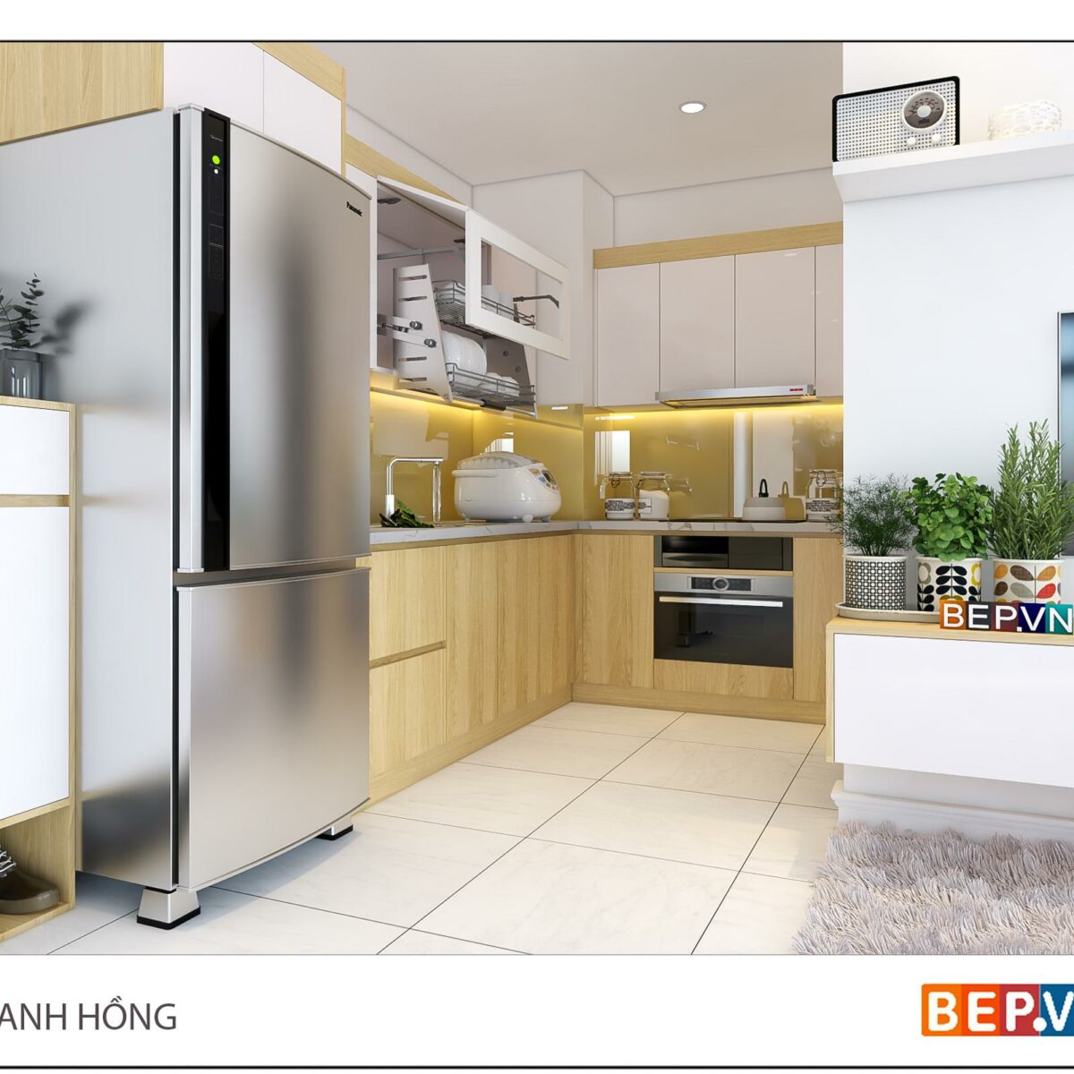 Tủ bếp chữ L gia đình anh Hồng