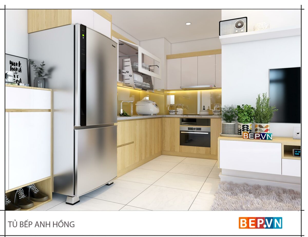 Tủ bếp chữ L gia đình anh Hồng