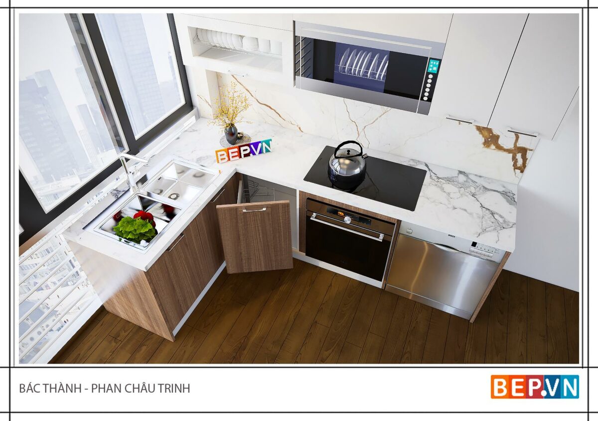 Tủ bếp Chữ L gia đình chú Thành - Hình ảnh 2