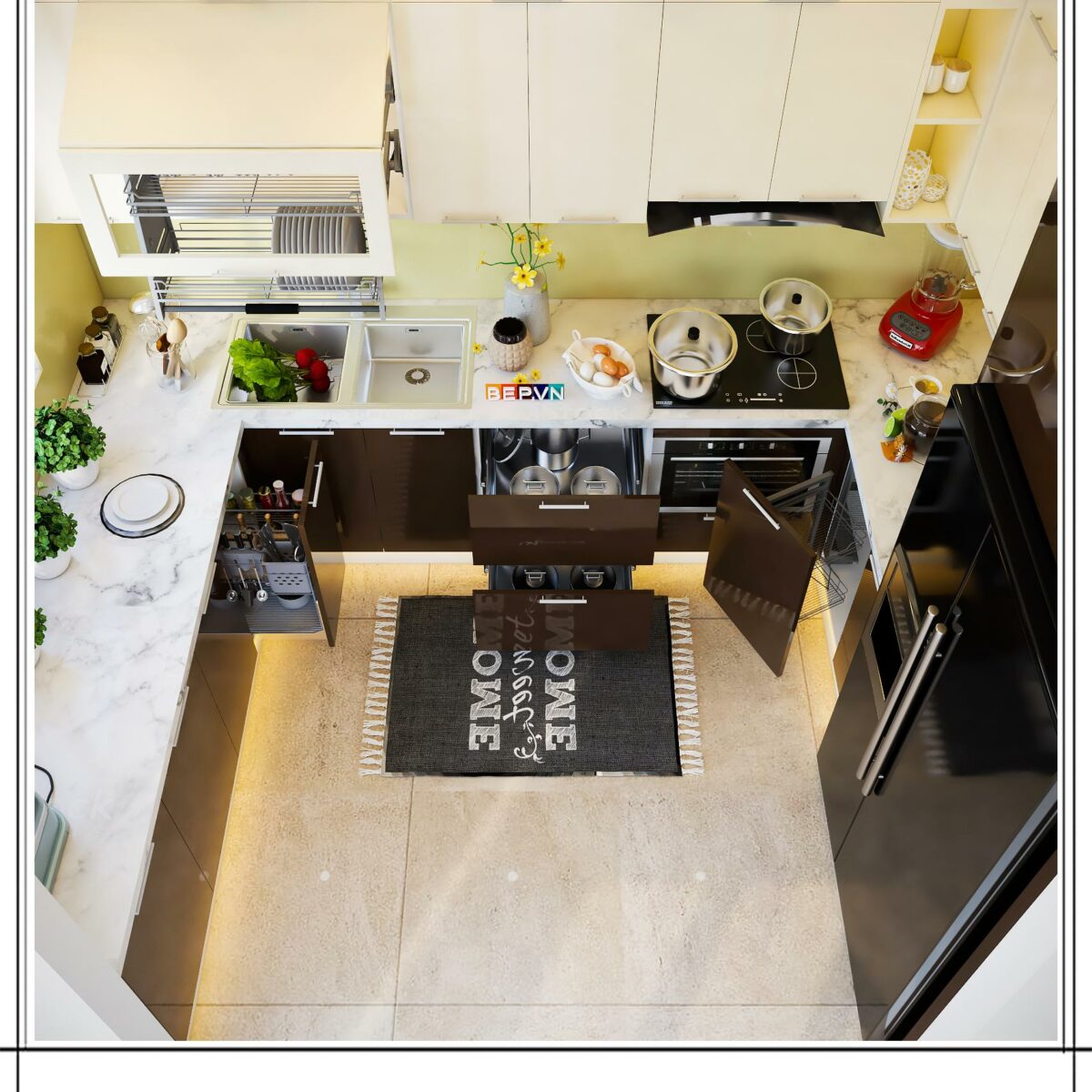 Tủ bếp Acrylic chữ U gia đình anh Việt Anh