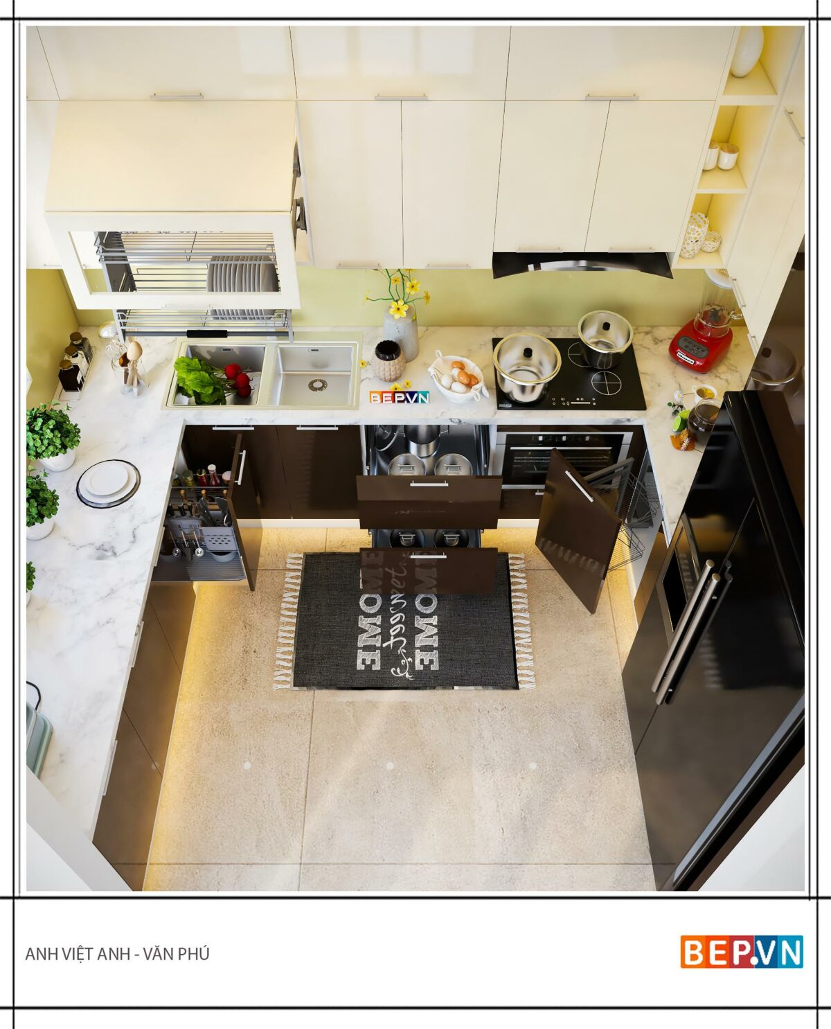 Tủ bếp Acrylic chữ U gia đình anh Việt Anh