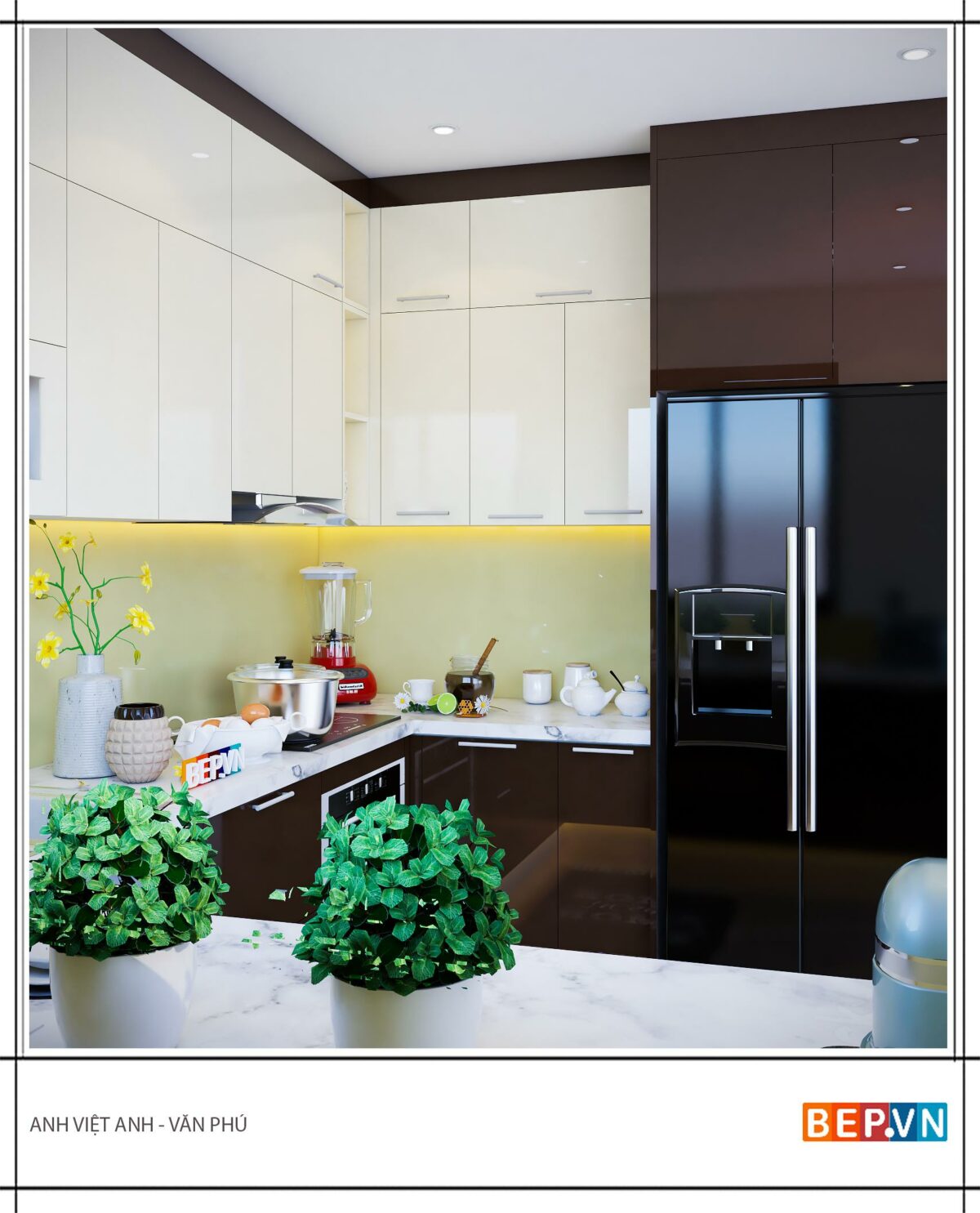Tủ bếp Acrylic chữ U gia đình anh Việt Anh - Hình ảnh 2
