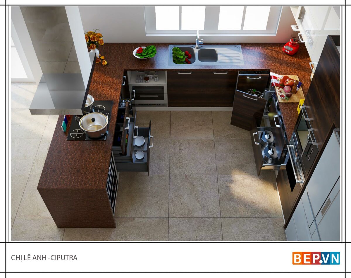 Tủ bếp chữ U gia đình chị Lê Anh - Hình ảnh 2