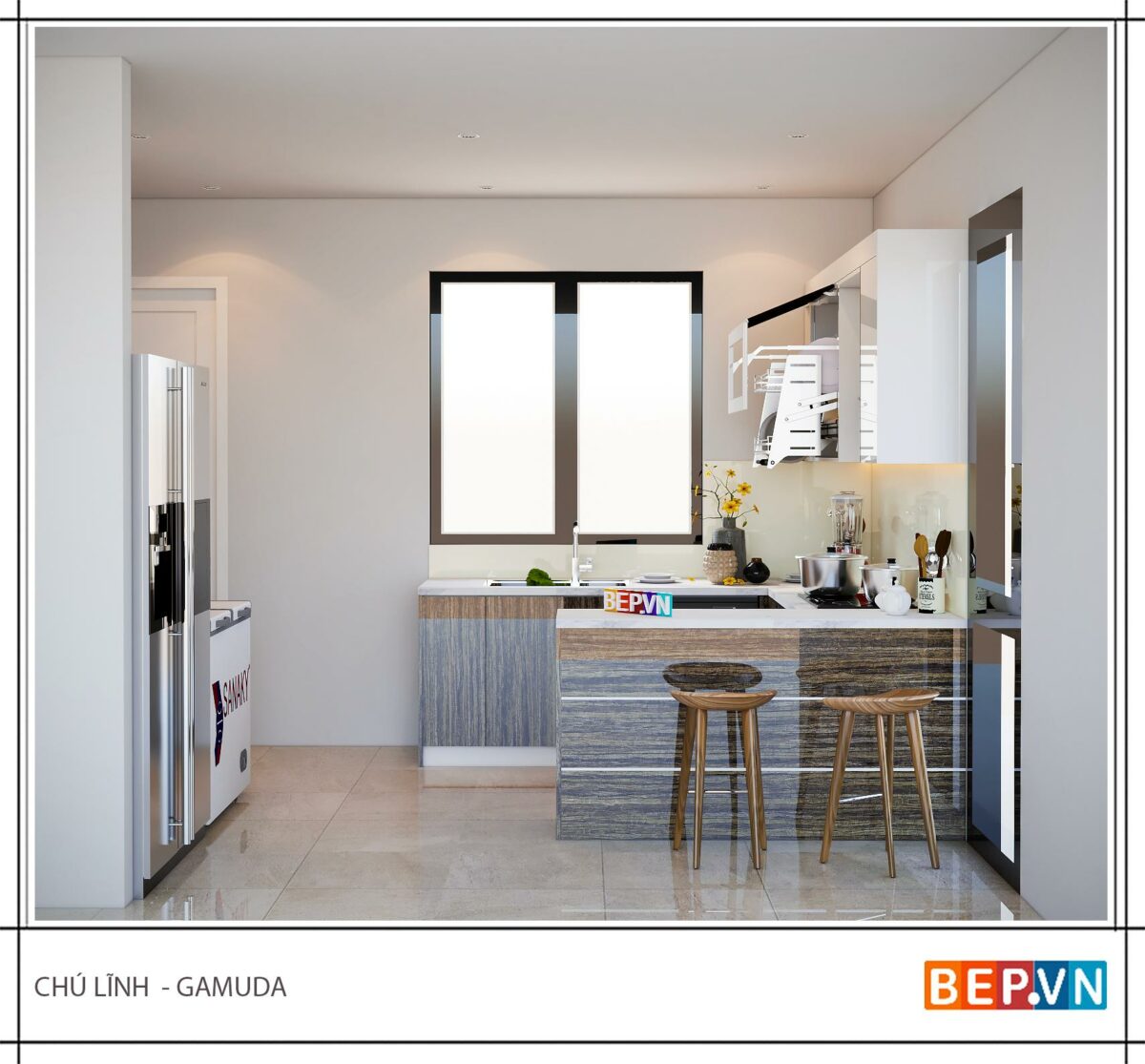 Tủ bếp Acrylic chữ U gia đình chú Lĩnh - Hình ảnh 2
