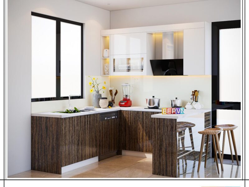 Tủ bếp Acrylic chữ U gia đình chú Lĩnh