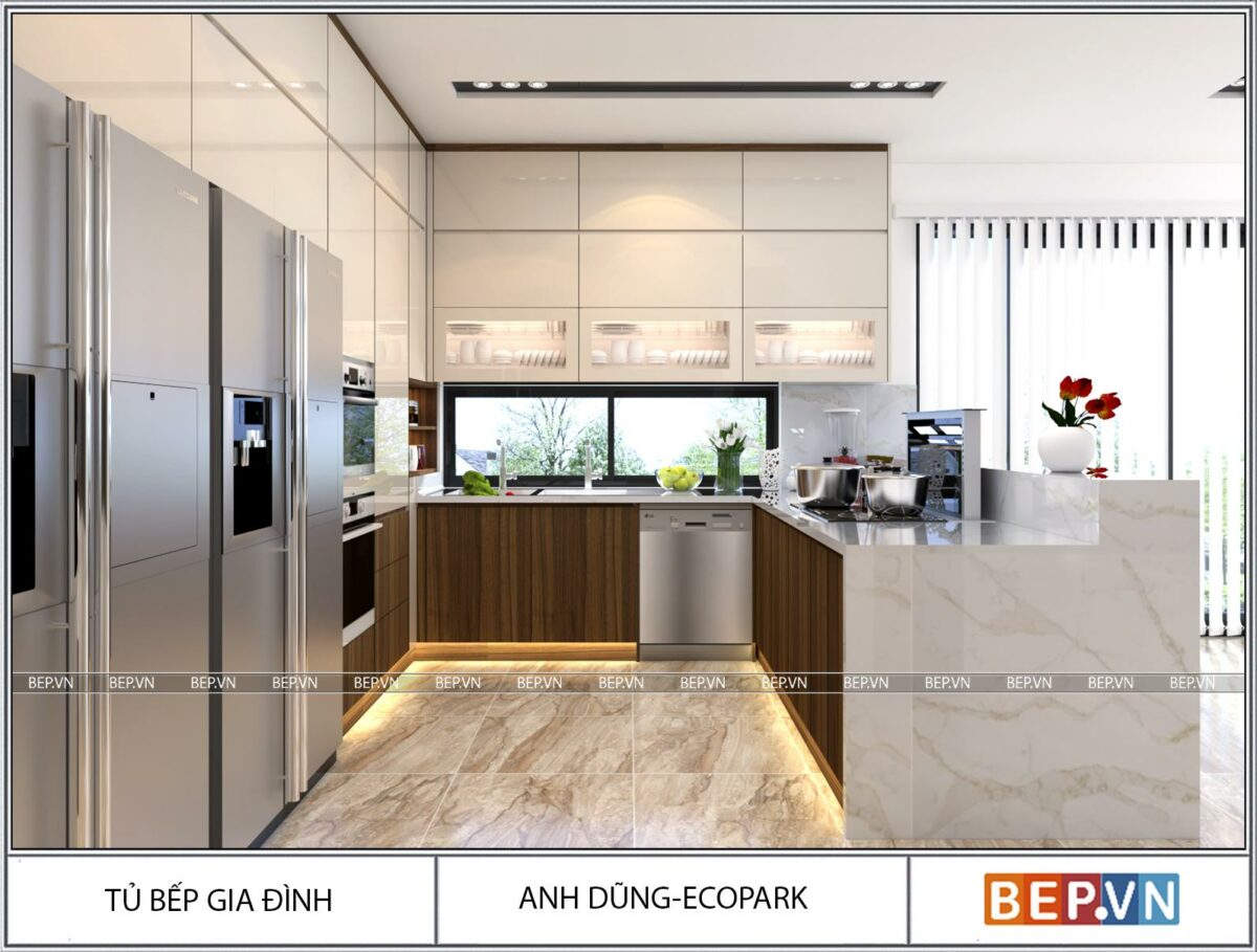 Tủ bếp Acrylic chữ U gia đình anh Dũng - Hình ảnh 2