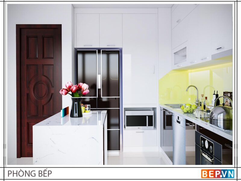 Tủ bếp có bàn Đảo gia đình chị Hồng