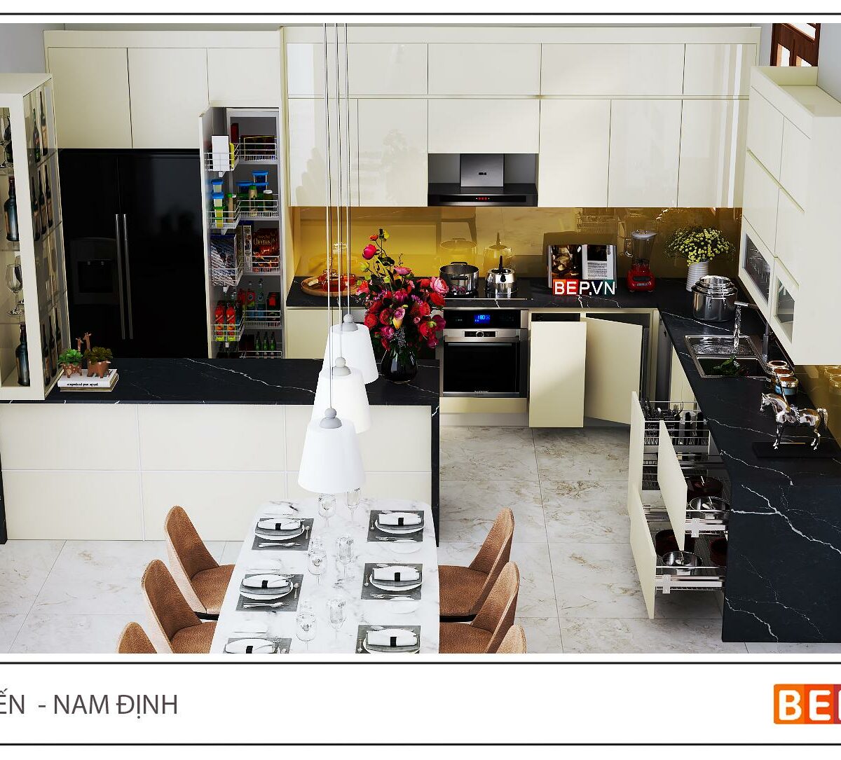 Tủ bếp có bàn đảo gia đình chú Tiến - Nam Định
