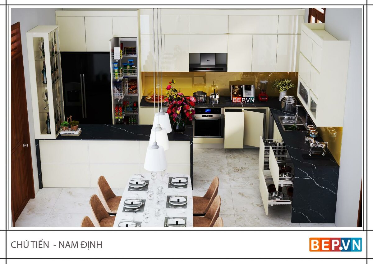 Tủ bếp có bàn đảo gia đình chú Tiến - Nam Định