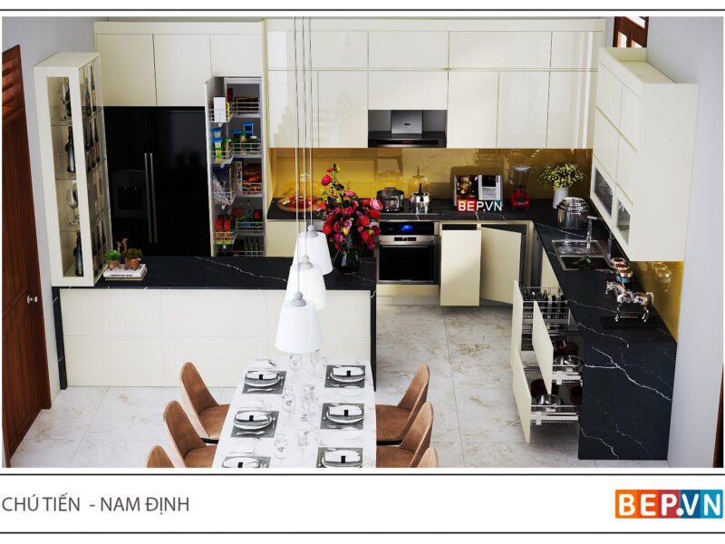 Tủ bếp có bàn đảo gia đình chú Tiến - Nam Định