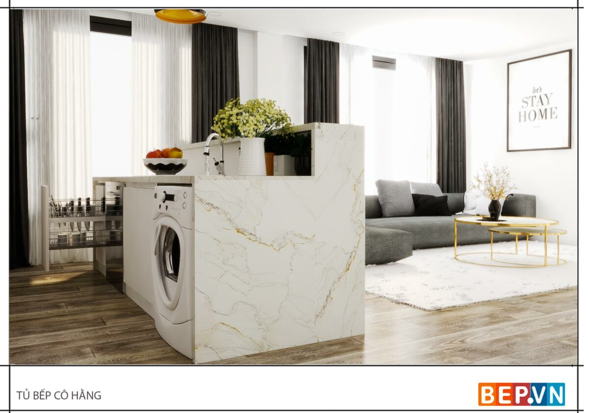 Tủ bếp Acrylic có bàn đảo gia đình cô Hằng - Hình ảnh 4
