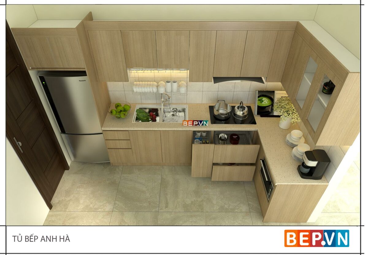 Tủ bếp LAMINATE chữ L anh Hà - Hình ảnh 3
