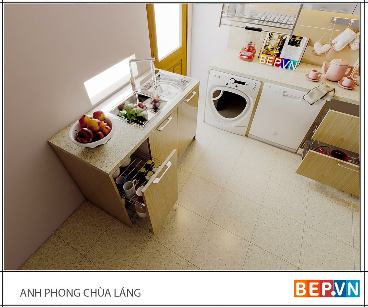 Tủ bếp Acrylic chữ L gia đình anh Phong - Hình ảnh 4
