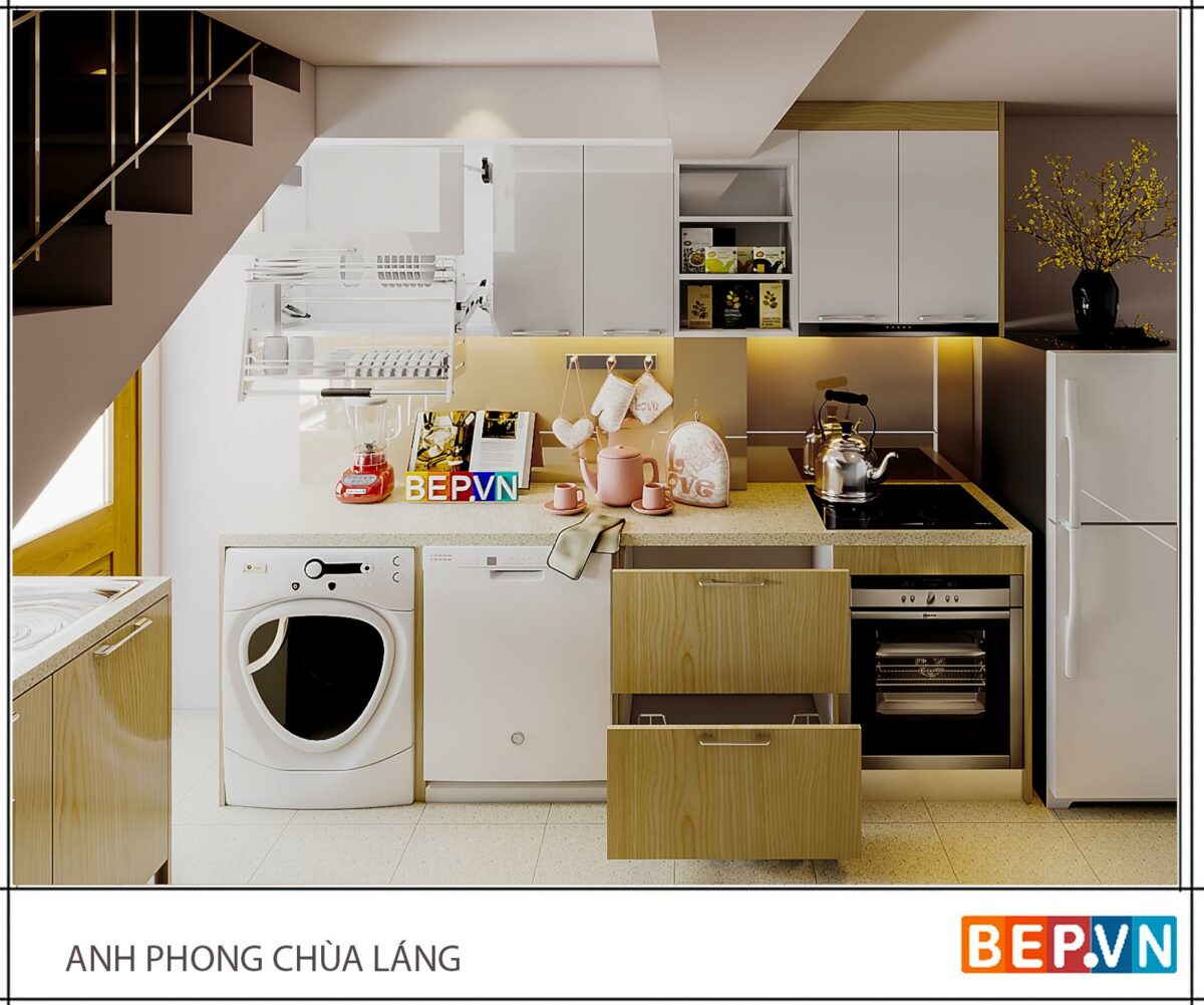 Tủ bếp Acrylic chữ L gia đình anh Phong - Hình ảnh 2