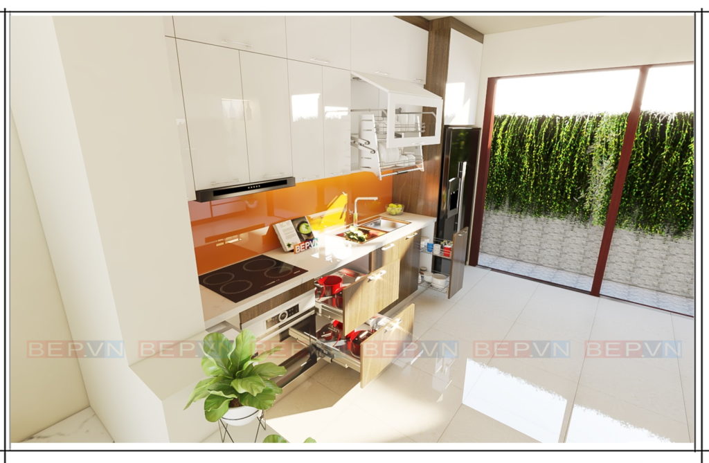 Thiết kế thêm cửa cho phòng bếp thông thoáng, tươi sáng