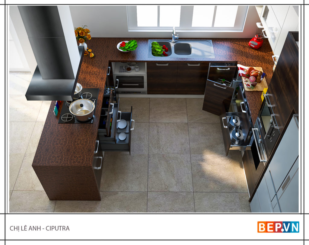 tủ bếp laminate mộc mạc, giản dị nhưng vô cùng tiện nghi