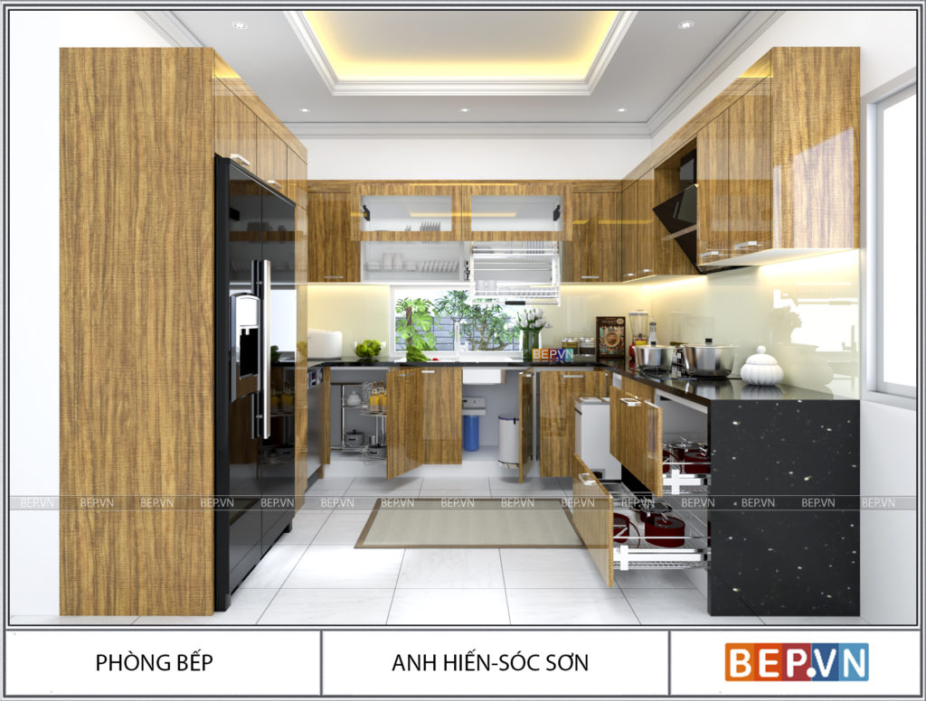 Mẫu thiết kế tủ bếp chữ U hiện đại, sang trọng