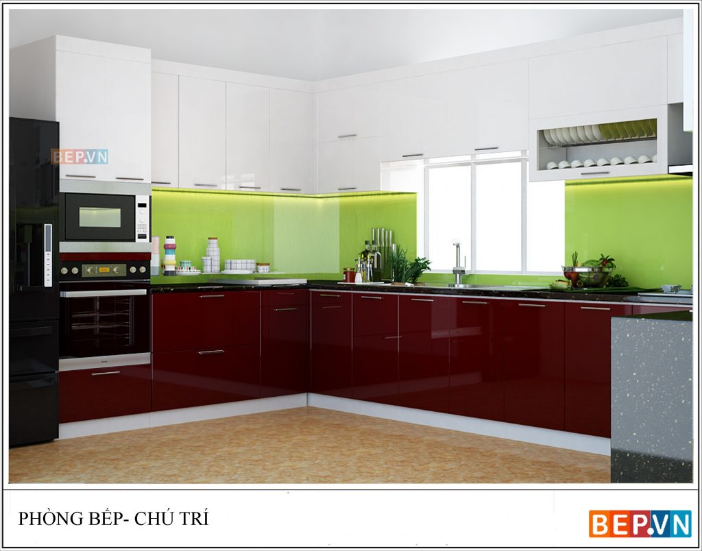 Mẫu tủ bếp gỗ đẹp chữ L đơn giản, hiện đại