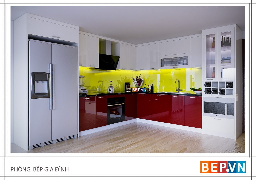 Mẫu tủ bếp gỗ đẹp chữ L đơn giản, hiện đại