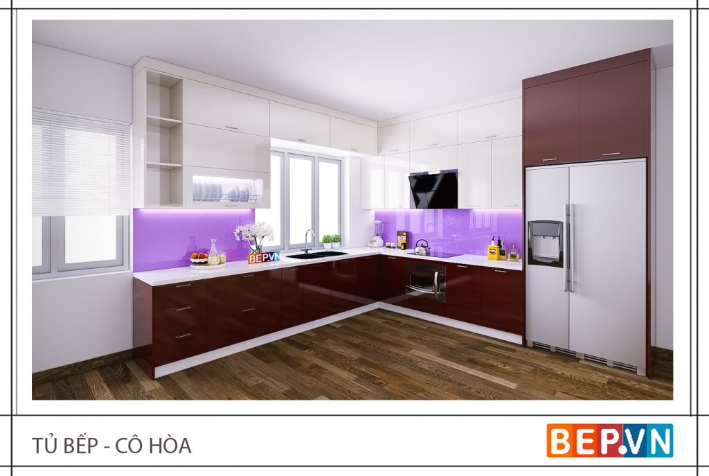 Mẫu tủ bếp gỗ đẹp chữ L đơn giản, hiện đại