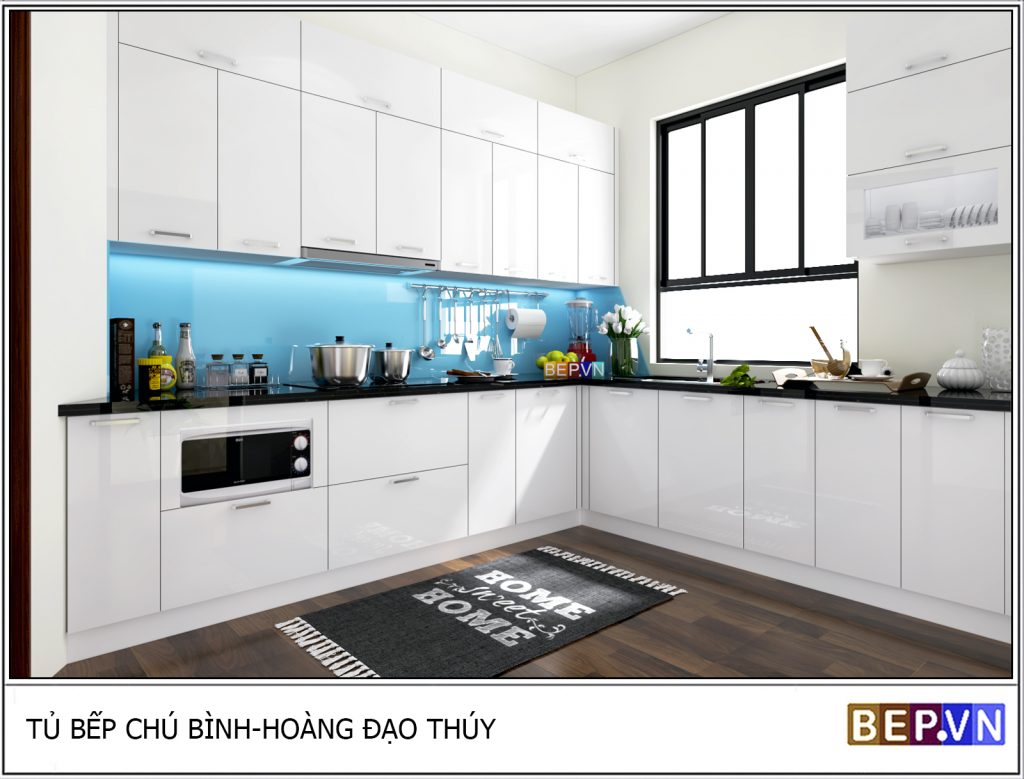 Mẫu tủ bếp gỗ đẹp chữ L đơn giản, hiện đại