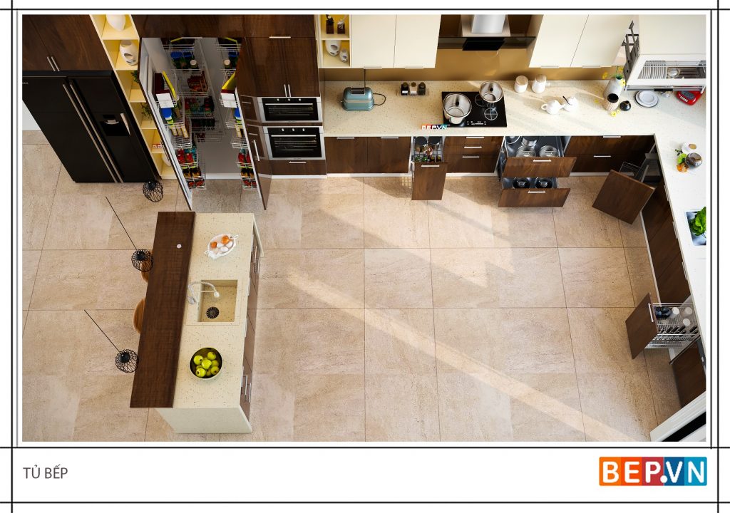 Mẫu tủ bếp gỗ đẹp chữ L đơn giản, hiện đại