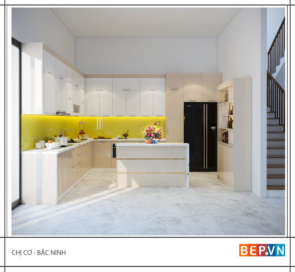 Mẫu tủ bếp gỗ đẹp chữ L đơn giản, hiện đại