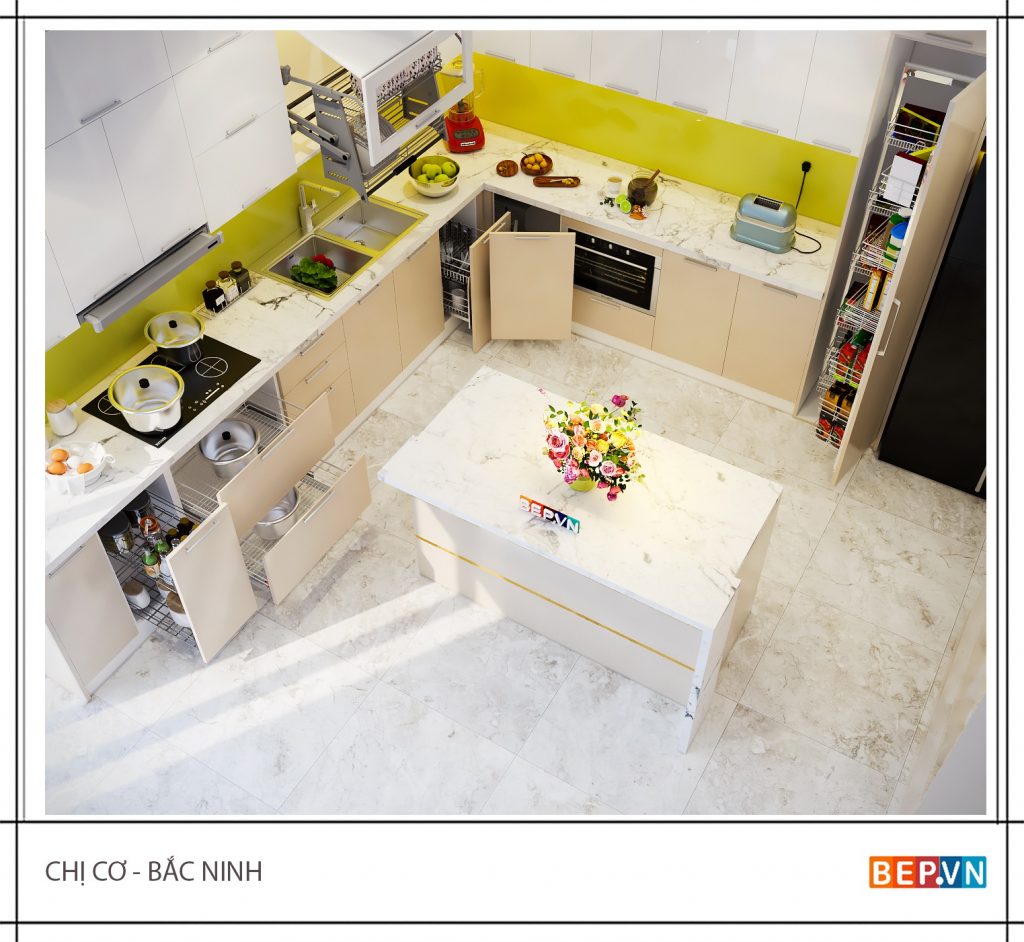 Mẫu tủ bếp gỗ đẹp chữ L đơn giản, hiện đại