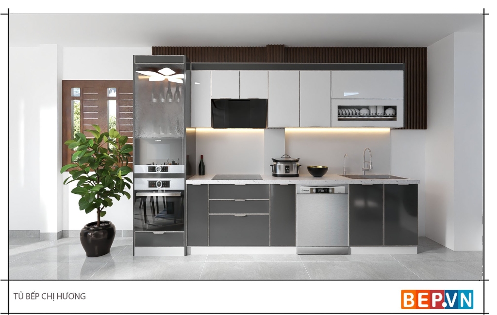 Tủ bếp Inox nhập khẩu cánh kính cường lực -LuxW.2