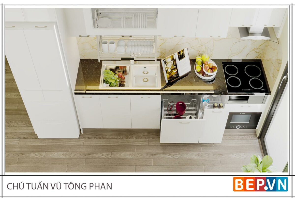 Tủ bếp Acrylic song song gia đình anh Tuấn - Hình ảnh 2
