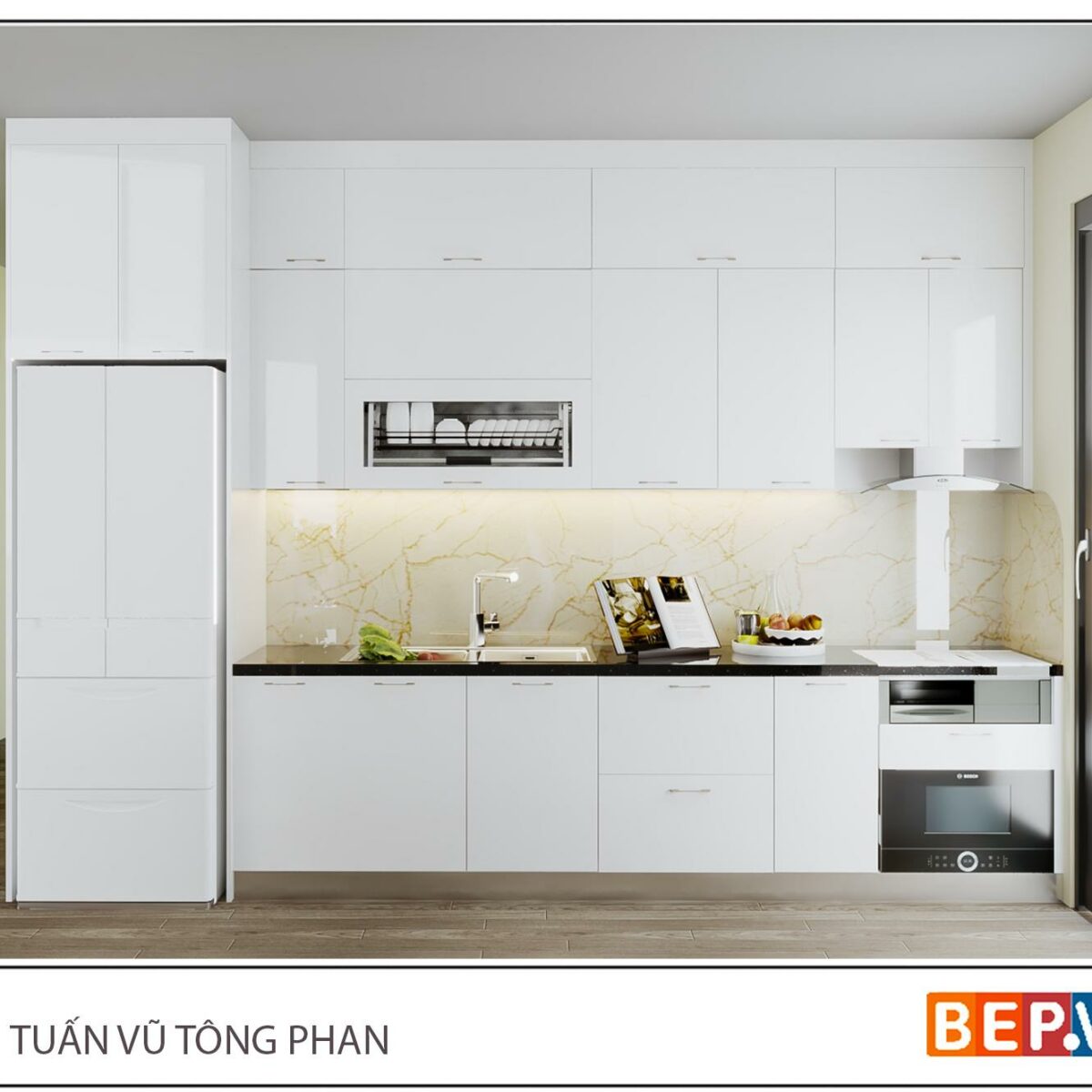 Tủ bếp Acrylic song song gia đình anh Tuấn