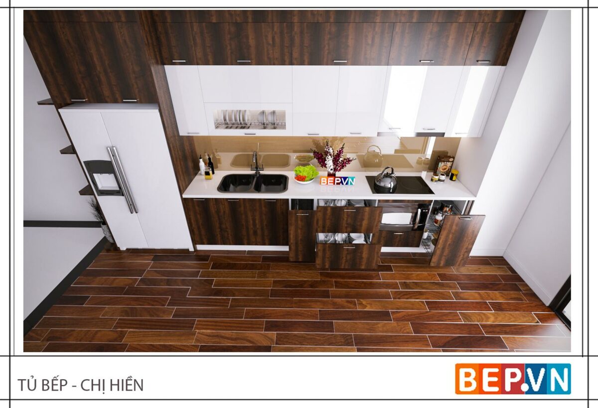 Tủ bếp chữ I gia đình chị Hiền - Hình ảnh 3