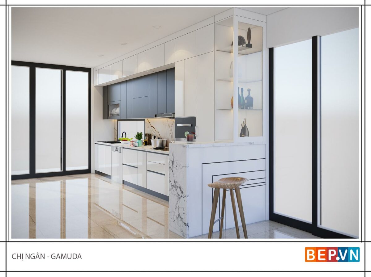 Tủ bếp Acrylic thẳng gia đình chị Ngân - Gamuda - Hình ảnh 2