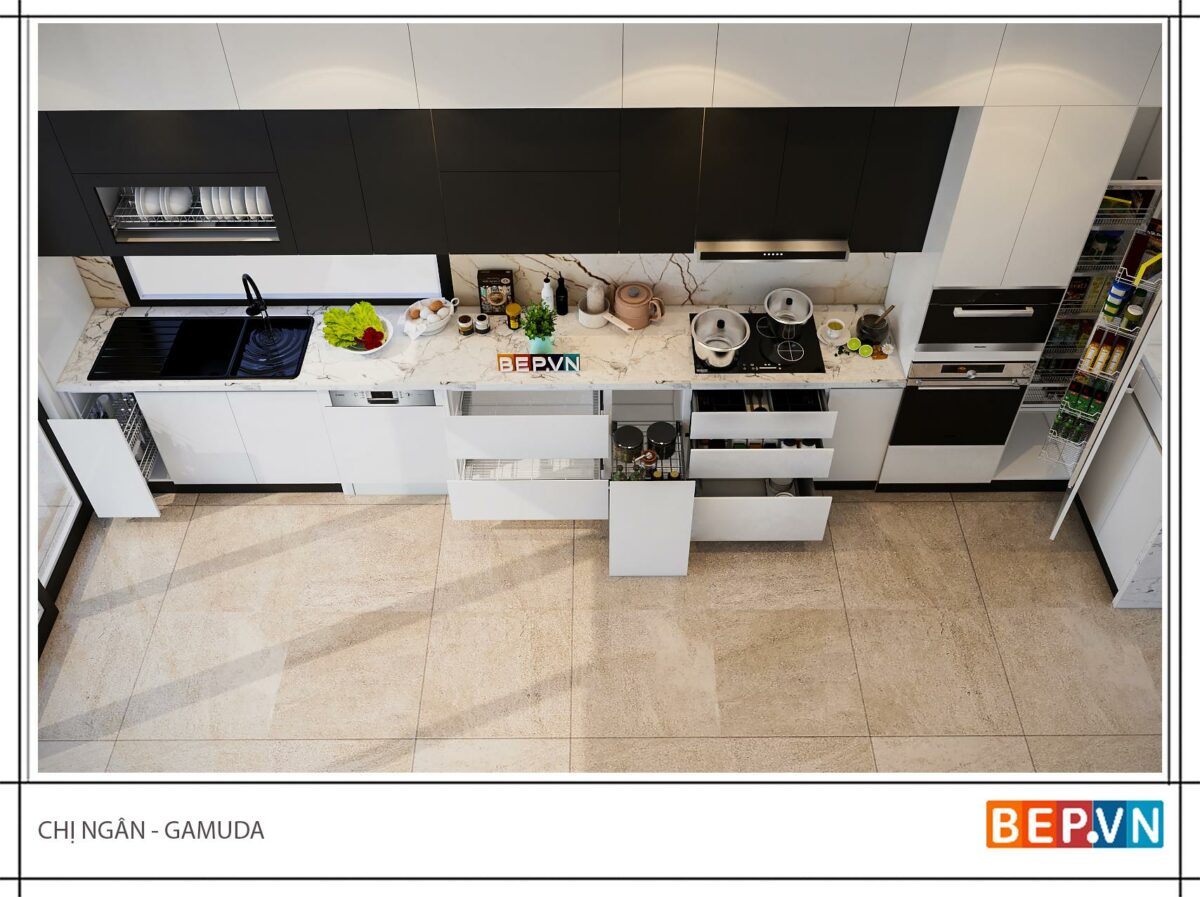 Tủ bếp Acrylic thẳng gia đình chị Ngân - Gamuda - Hình ảnh 3
