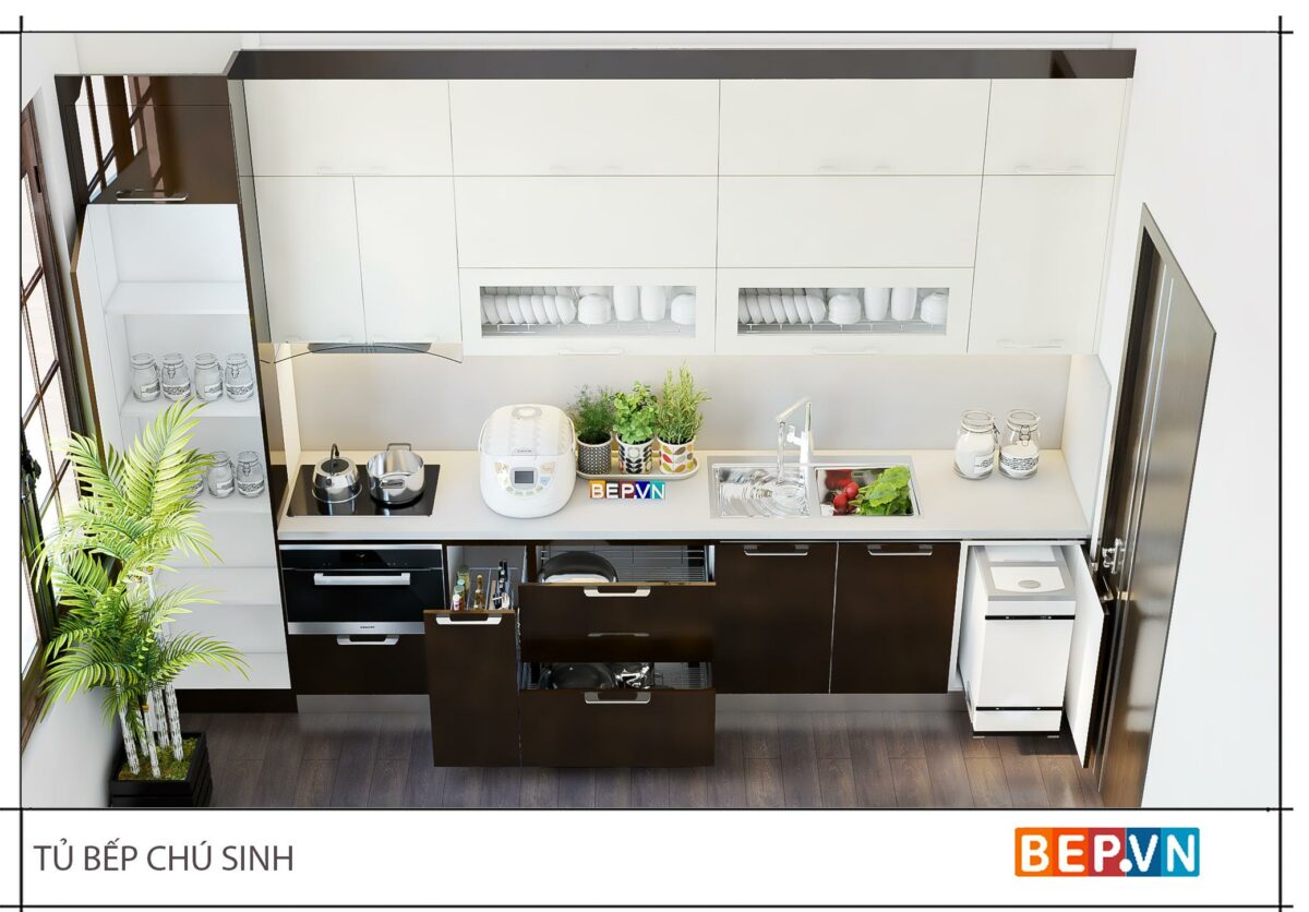 Tủ bếp Acrylic thẳng gia đình chú Sinh - Hình ảnh 2