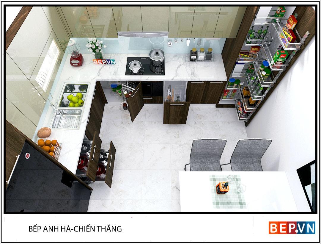 ốp mặt bàn bếp bằng đá tự nhiên.