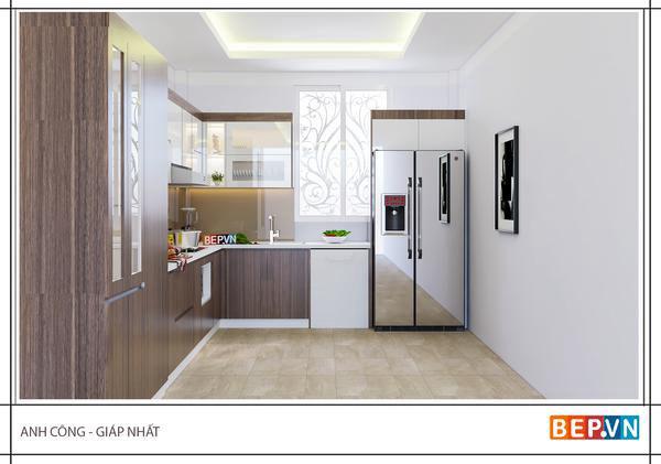 Tủ bếp Acrylic chữ L anh Công - Giáp nhất