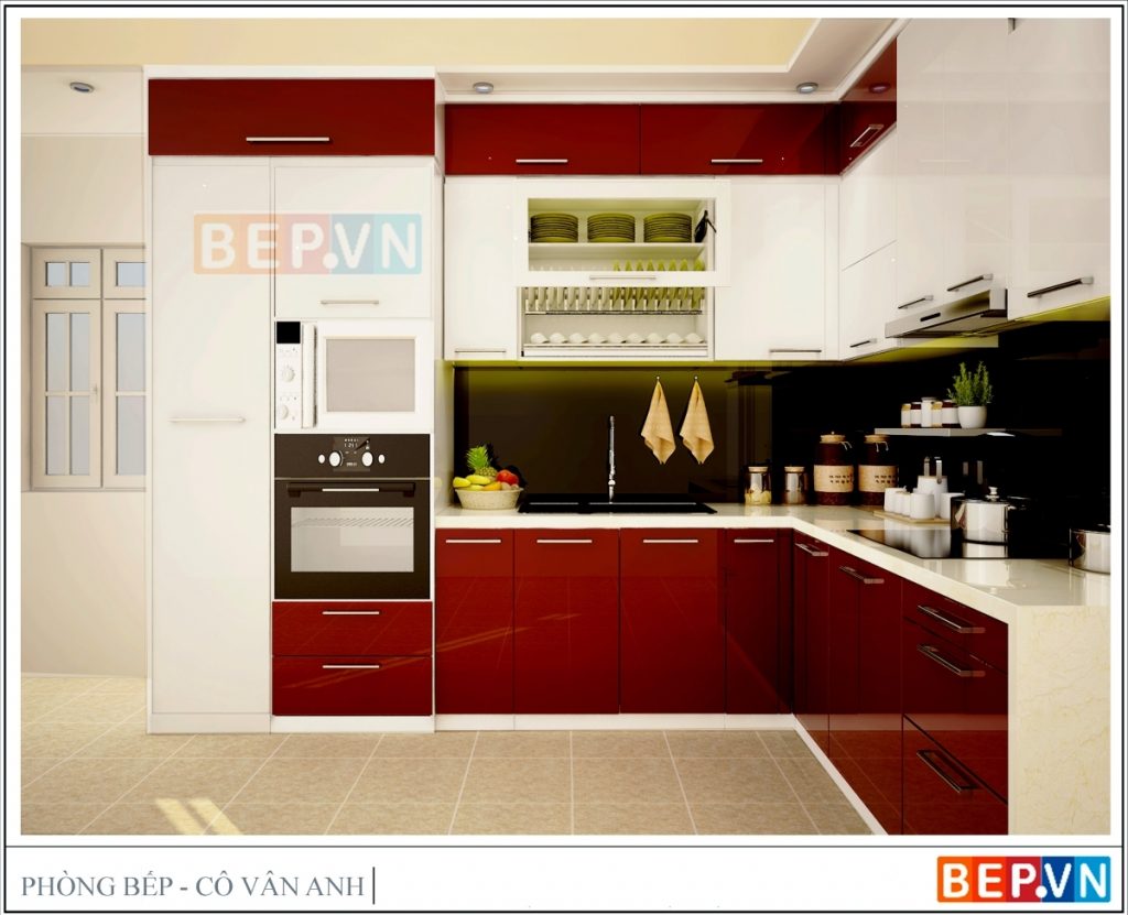 Mẫu phòng bếp đẹp có tủ bếp chữ L