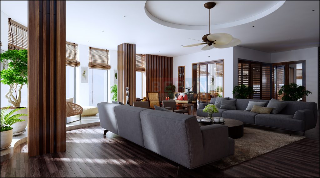 THiết kế phòng khách có ưu điểm về diện tích và không gian rộng rãi thoải mái.