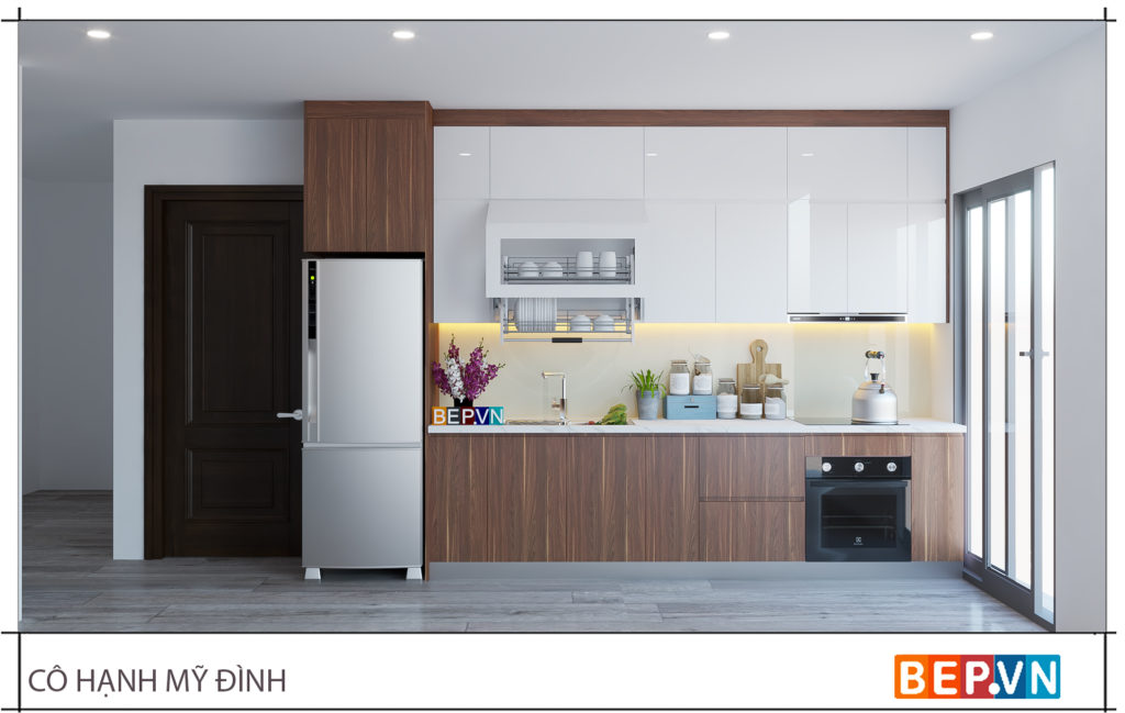 Tủ bếp sử dụng giá bát đĩa nâng hạ